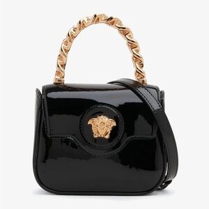 Versace Glossy Black Mini Bag with Gold Chain Handle
